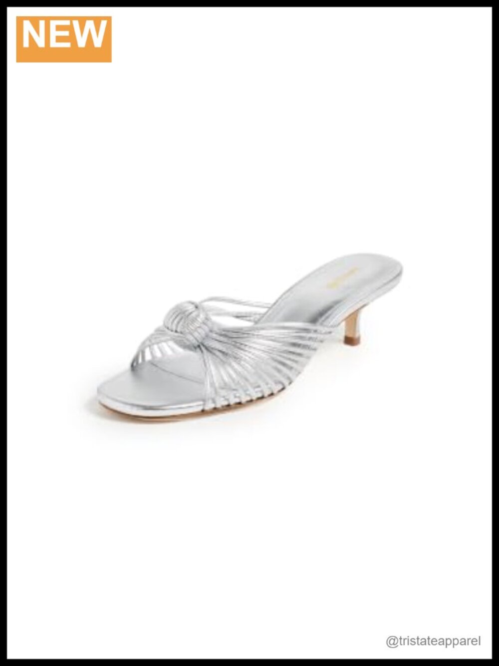Silver metallic leather kitten heel mule